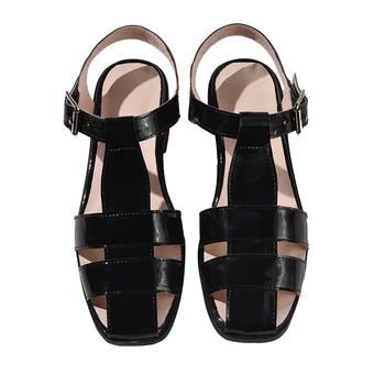 Femei Sandale Flat din piele pantofi de golf doamnelor flats Sandale Negre pantofi Deget de la picior Pătrat femeie vintage pantofi oxford pentru femei 2020
