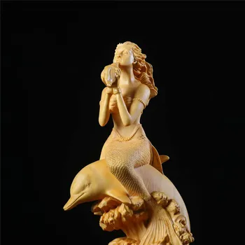 XS155-18 CM Sculptate manual Cimișir Sculptură Figurine Living Statuie Decor Acasă -sirena Sirena de Echitatie delfin Sculptura