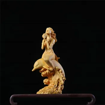 XS155-18 CM Sculptate manual Cimișir Sculptură Figurine Living Statuie Decor Acasă -sirena Sirena de Echitatie delfin Sculptura