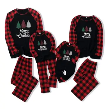 De Crăciun, Familia Haine Părinții Copilului Set De Pijama Cu Maneca Lunga Top Carouri Pantaloni Salopetă Pentru Copii De Toamnă De Primăvară De Tata, Mama, Copii De Anul Nou
