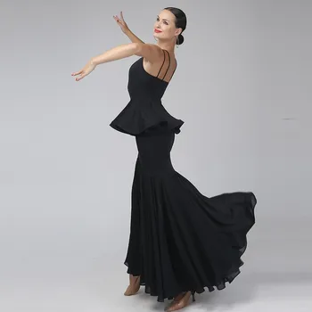 Negru de dans modern rochie standard, rochie de bal dans purta concurs de dans rochii franjuri vals rochia flamenco