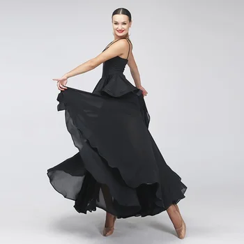 Negru de dans modern rochie standard, rochie de bal dans purta concurs de dans rochii franjuri vals rochia flamenco