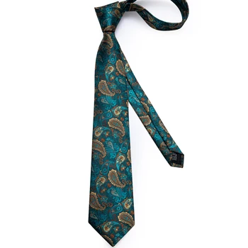 8cm Matase Mens Legături Teal Verde Paisley Cravate Pentru Barbatii de Afaceri Formal Cravate de Nuntă Pătrat de Buzunar Brosa Set DiBanGu