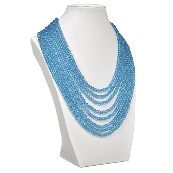 Blue multi-strat rotund de tăiere Sinteza de perle si Sticla Cristal bijuterie colier, poate aduce la fel de ușor ca marea