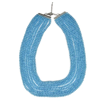 Blue multi-strat rotund de tăiere Sinteza de perle si Sticla Cristal bijuterie colier, poate aduce la fel de ușor ca marea