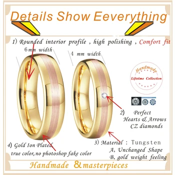 Unic Aur Bicolor Bărbați carbură de Tungsten inel femei Iubitorii de bijuterii Alianța inele de nunta pentru cuplu cadou de aniversare