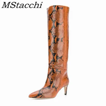 Mstacchi Crocodil Model Sarpe Opțional Subliniat Sexy Femei Cizme Lungi 2020 Design Nou Mature Rece Doamnă Pantofi Zapatillas Mujer