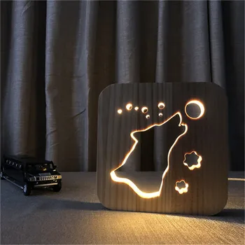 3D din Lemn Labă de Câine, Pisică Lampa de Dormitor Copii Decorare Lumina Calda Miau Bulldog USB cu LED-uri Lumina de Noapte pentru Copii Cadou de Dropshipping