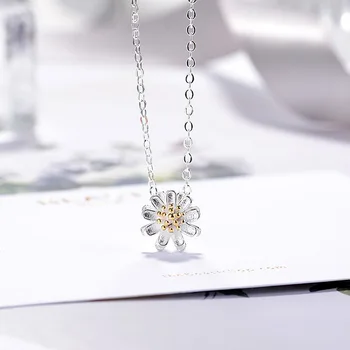 New Sosire set de Bijuterii de argint 925 Daisy floarea-soarelui, crizantema colier+inel+bratara+cercei pentru femei bijoux femme