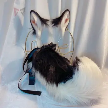 Noua Lolita Cosplay câine negru neko fox urechi pe bentita de Par Hoop HairpinTail Set pentru fete și femei carnaval accesorii