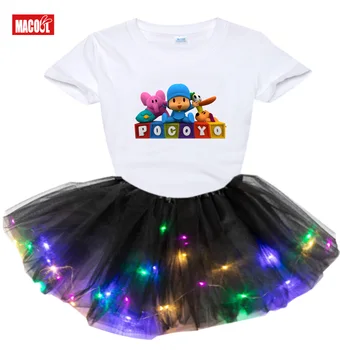 Fete de Îmbrăcăminte Seturi 2020 Vara Noi Desene animate Rochie de Moda pentru Copii Haine Casual Seturi de Copii Toddler T-Shirt +LED Rochie