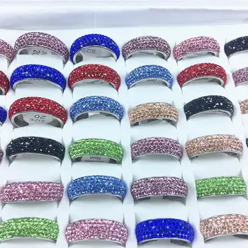 Moda 20buc/Mult Cinci Rânduri Complet Stras din Oțel Inoxidabil Multi-culori Inele Bijuterii pentru Femei Nunta Trupa Inele de Logodna