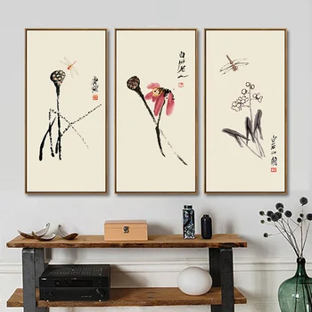 Moderne De Cerneală Chineză Lotus Qi Baishi Celebrul Print Panza Pictura Imaginile Pentru Camera De Zi De Postere Si Printuri De Arta De Perete Fara Rama