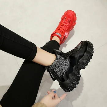 2020 Primăvară Pene de Pantofi pentru Femei Bling Paiete Pânză Roșie High Top Adidași Respirabil Fund Gros de Agrement Pantofi Femei