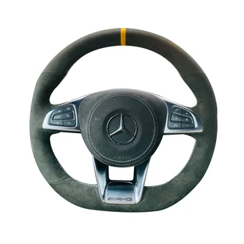 Negru piele de Căprioară Volan Piele Cusatura Rosie pe Folie de Acoperire se Potrivesc Pentru Mercedes Benz S-Class S500 2016 / a-Class AMG A45 16-19