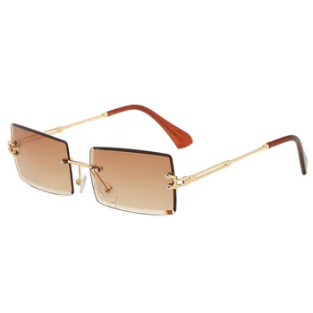 2020 moda moda cristal ochelari de soare fara rama dreptunghiulară ochelari de Soare Femei bărbați gradient de aliaj UV400 ochelari