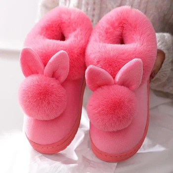 Iarna Papuci Femei Cu Blană Slide-Uri Minunate Plus Minge De Bumbac Pantofi Fund Gros Acasă Pantofi Folie De Cald Toc Papuci De Casă Zapatos Mujer