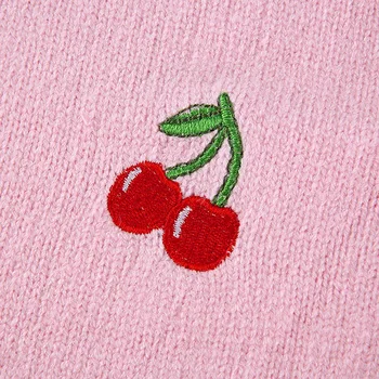 Toamna Iarna Nou cu Mâneci Lungi Tricotate Cherry Brodate Cardigan Jacheta Topuri de Moda Tendințele Europene American de Îmbrăcăminte pentru Femei