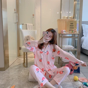 Noi 2020 Primăvară Fete Pijamas Mujer Confortabil Femei Set de Pijama cu Maneca Lunga de 24 de Stil Fată Acasă Poarte Servi Minunat set de Pijamale