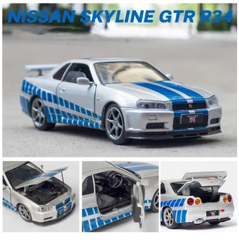 1:32 Nissan Skyline Ares GTR R34 Diecasts & Vehicule de Jucărie Metal Mașină de Jucărie Model de Simulare Mare de a Trage Înapoi de Colectare de Jucării pentru Copii
