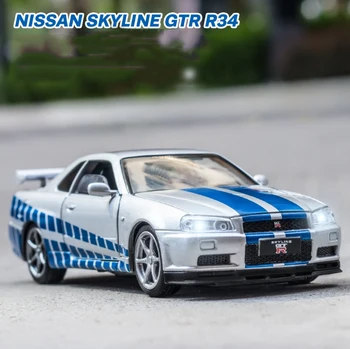 1:32 Nissan Skyline Ares GTR R34 Diecasts & Vehicule de Jucărie Metal Mașină de Jucărie Model de Simulare Mare de a Trage Înapoi de Colectare de Jucării pentru Copii