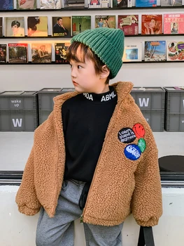 Băieți Fleece Îngroșat Bottom Tricou 2020 Iarna Noi Mijlocii Stil coreean Topuri la Modă Haine pentru Copii Îmbrăcăminte de Iarnă