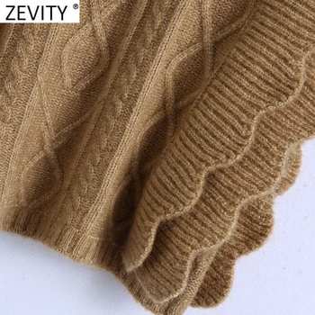 Zevity Noi Femeile De Moda V Gât Croșetat De Tricotat Pulover Femei Fără Mâneci În Cascadă Zburli Vesta Casual Chic Pulovere Topuri S520