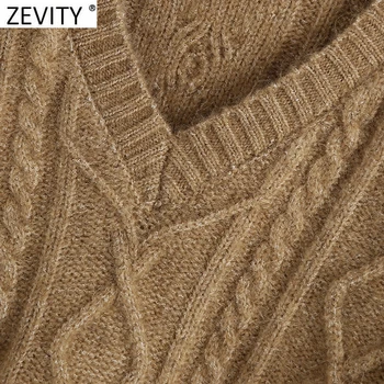 Zevity Noi Femeile De Moda V Gât Croșetat De Tricotat Pulover Femei Fără Mâneci În Cascadă Zburli Vesta Casual Chic Pulovere Topuri S520