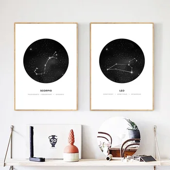 Nordic Constelații Pepinieră Arta de Perete Panza Pictura Astrologie Semn Alb Negru Poster de Imprimare imagini de perete pentru Camera de zi