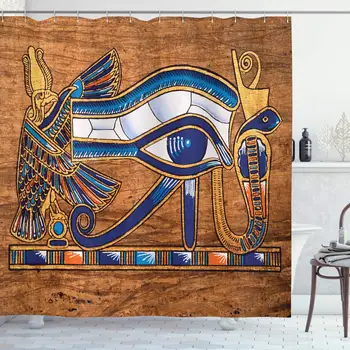 Egiptean Perdea de Duș de Ambesonne Egiptene Antice de Artă Reprezentând Ochi Mozaic Stil de Design Material Decor Baie Set