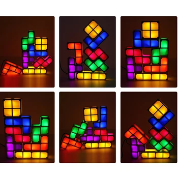 DIY Tetris Lumina Puzzle 3D LED Lumina de Noapte Inducție Centralizare Colorat Creative pentru Copii Jucarii Bloc Lampa de Noapte Retro Joc Turn