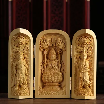 Cimișir sculptură în lemn, artizanat statui mobilier din lemn masiv, sculpturi ghidon trei cutii de decor Acasă ornamente artcrifts
