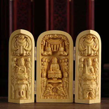 Cimișir sculptură în lemn, artizanat statui mobilier din lemn masiv, sculpturi ghidon trei cutii de decor Acasă ornamente artcrifts