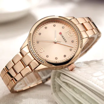 CURREN, Ceas pentru Femei Brand de Lux Doamnelor Rochie de Moda Ceas de mână Stras Cuarț Ceas din Oțel Inoxidabil rezistent la apa Montre Femme