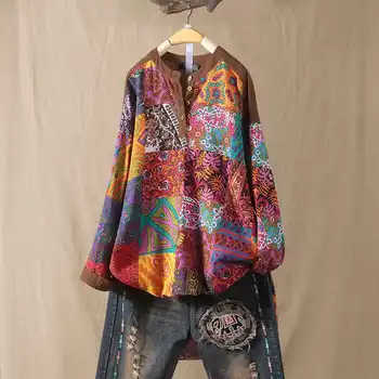ZANZEA Primăvară Bluza Casual pentru Femei Vintage Florale Imprimate Tricou Femeie din Bumbac Lenjerie de pat Blusas Mujer Camasa Maneca Lunga Tunica Topuri