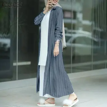 Elegant Tricou cu Dungi Rochie Femei Toamna Sundress ZANZEA Casual Rever mâneci Lungi Vestidos Cu Centura Retro Musulman Rochii