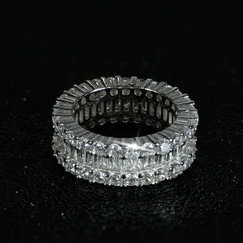 De lux argint 925 bagheta se taie zirconia eternitate trupa inel pentru femei de nunta cadou de Ziua Îndrăgostiților degetul bijuterii R4575S