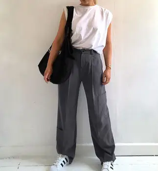 Streetwear Înaltă Talie Pantaloni Costum Femei 2020-Coreean Drept Pantaloni Largi Harajuku Buzunarele De La Pantaloni Femme Codrin Jos