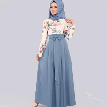 WEPBEL Femei Florale Rochie Musulman Abaya Arc Complet Maneca Talie Mare Volane Noua Moda Casual Gât O Doamnă Lung Maxi Rochii