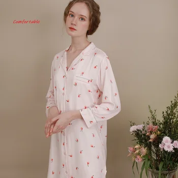 2020 Nou Pijamale de Vară Drăguț Girly Pijama Satin Imprimare Vrac Lungă cu mâneci Cardigan Fusta Rochie de Femei Acasă Rochie de Somn Topuri