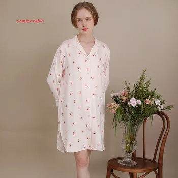 2020 Nou Pijamale de Vară Drăguț Girly Pijama Satin Imprimare Vrac Lungă cu mâneci Cardigan Fusta Rochie de Femei Acasă Rochie de Somn Topuri