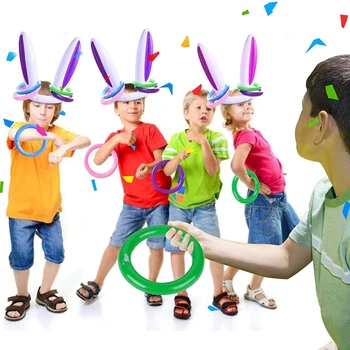 Gonflabile Urechi de Iepure Inel de Aruncare Jocuri de Petrecere (2 & 8 Inele) Interioară în aer liber, Petrecere pentru Copii, Petrecere de Familie Consumabile Joc