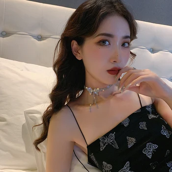 Coreeană nou design de bijuterii de moda exagerat de lux strălucitor, plin de cristal fluture colier de partid femei bijuterii