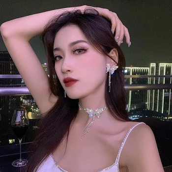 Coreeană nou design de bijuterii de moda exagerat de lux strălucitor, plin de cristal fluture colier de partid femei bijuterii