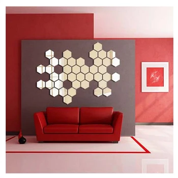 12pcs 3D Moderne Oglindă Geometrice Hexagon Acrilica de Perete Autocolant Decor Art DIY Acasă