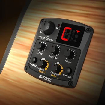 Heruvim GT-6 Chitara Acustica Preamplificator doza Piezo Reverb Delay Chorus Effect 3 Band EQ Egalizator LCD Tuner pentru Guitarra Camionete
