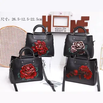 Din piele genti pentru femei tote sac stil chinezesc femei geanta model floral vaca de saci de umăr piele