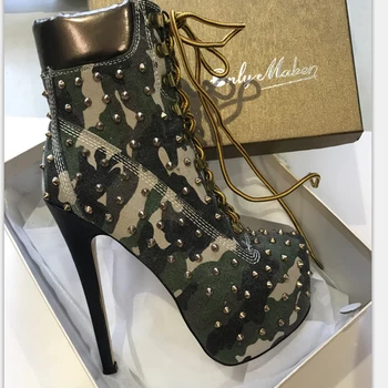 Onlymaker Calitate de Top pentru Femei Nit Botine Pantofi Stiletto de 16 cm Toc Platforma Dantelă sus Spike Glezna Cizme Pantofi