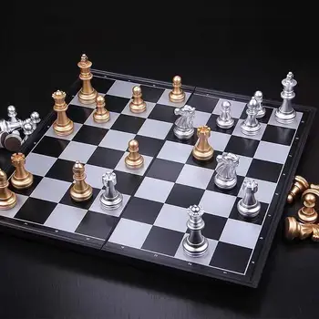 Aur, argint Medievale Set de Șah pliere tabla de Șah puzzle Seturi Figura Szachy Checker dezvoltarea inteligenței Tabla Magnetica