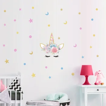 Desene animate Unicorni Drăguț Stele, Luna Autocolante de Perete Stil Nordic Copii sufragerie Decor DIY Acasă Decalcomanii de Perete Autocolant